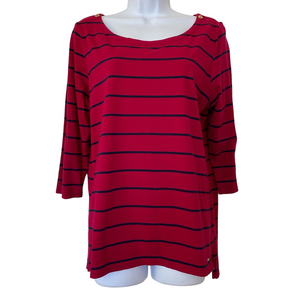 Tommy Hilfiger Women’s 3/4 Sleeve Striped Top Red Size Large